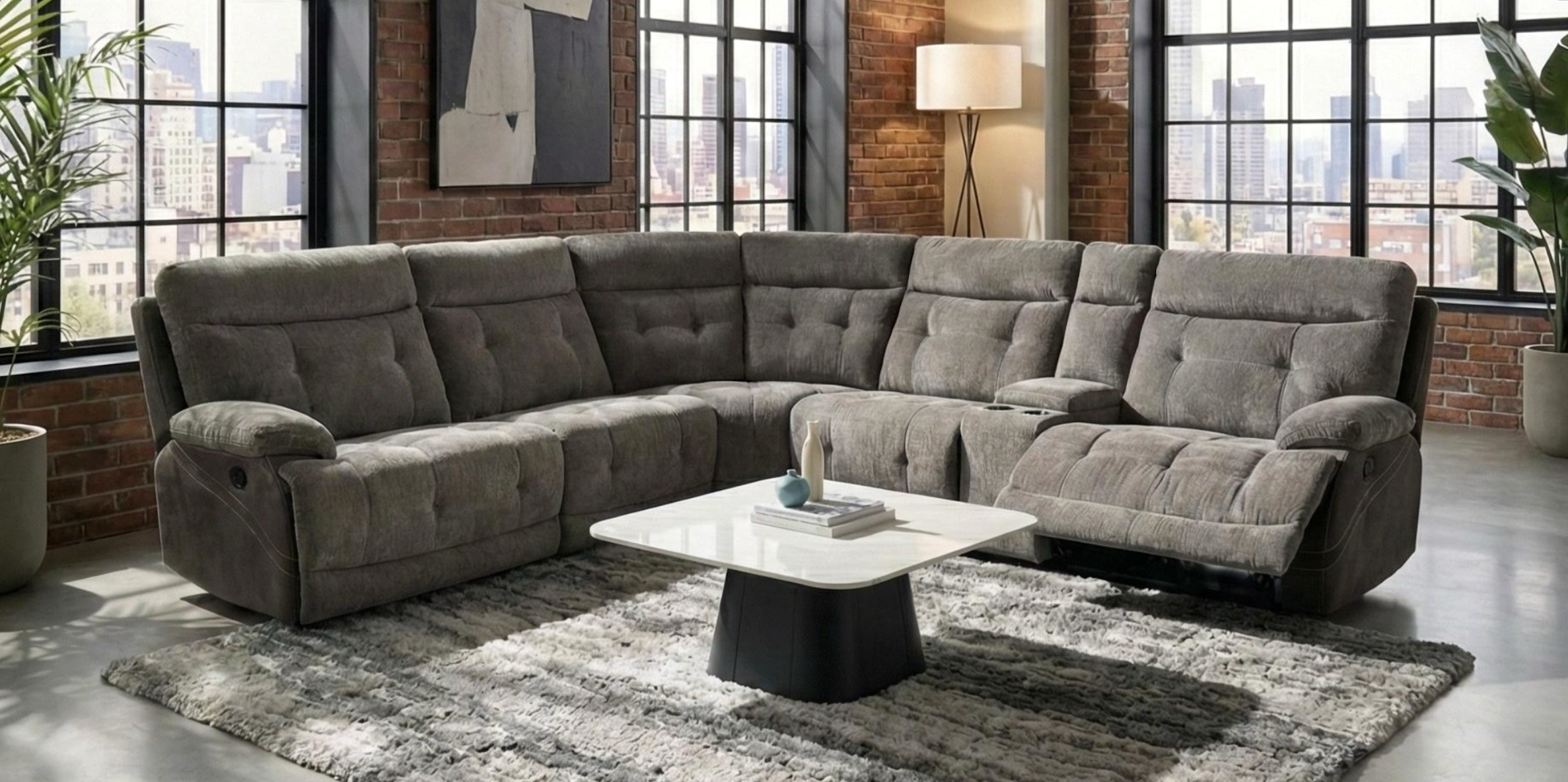 6 Piece Modular Reclining Sectional-2 Tone