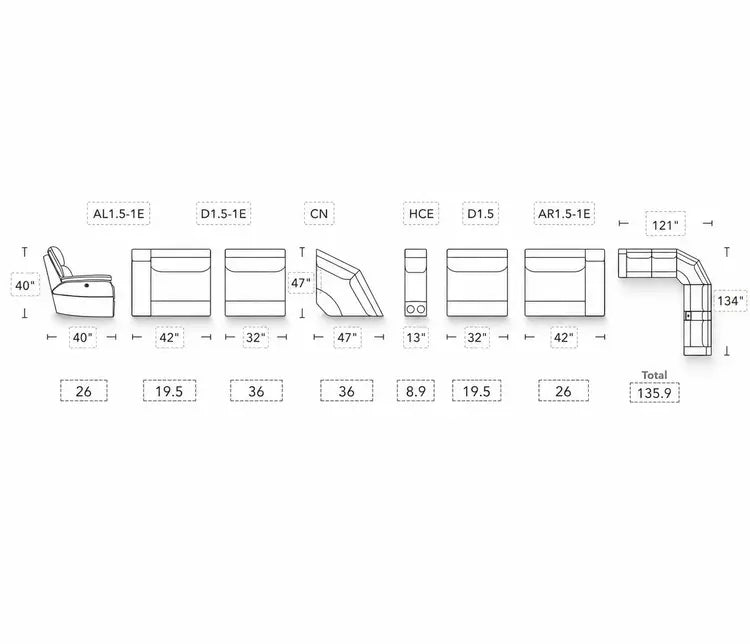 6 Piece Modular Sectional-Gray